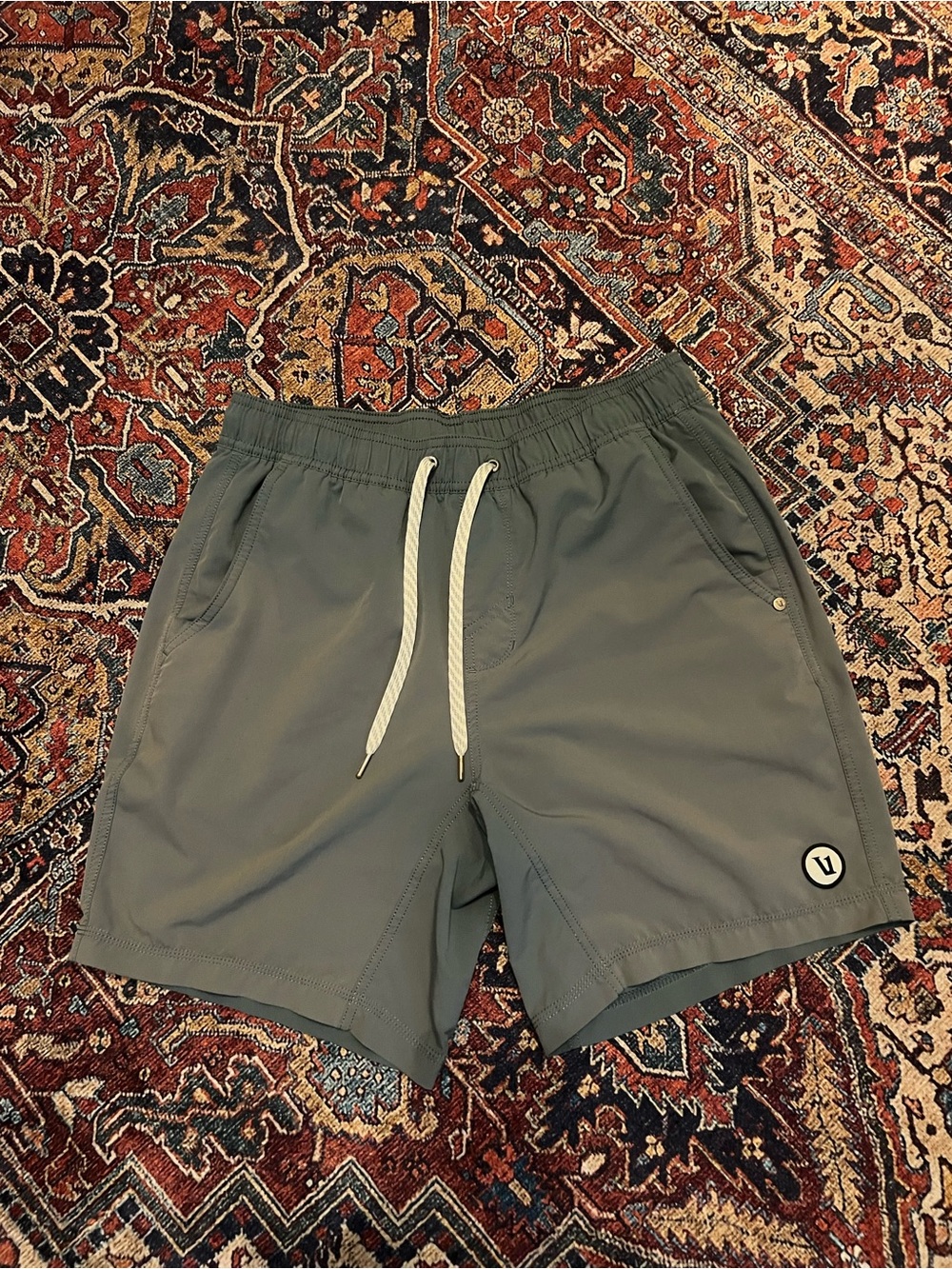 Vuori Olive Gray Hybrid Performance Shorts